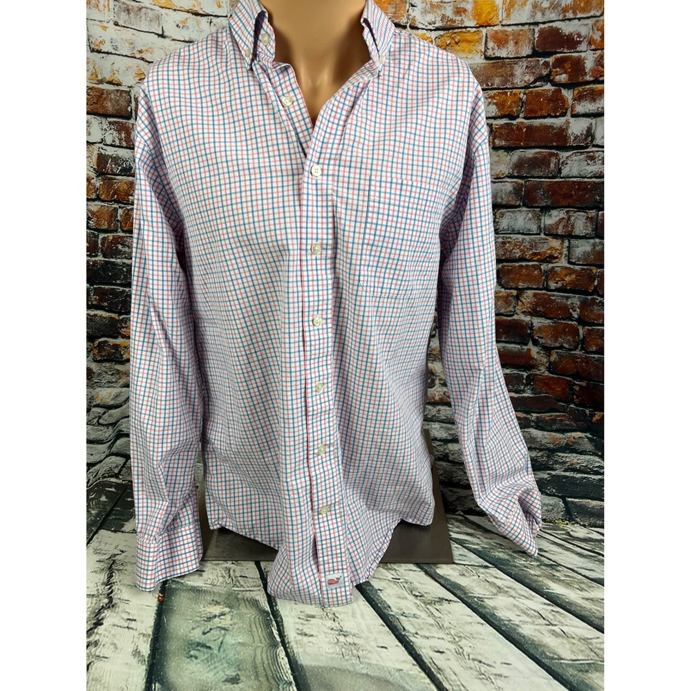 Vineyard Vines Mens Classic Fit Murray Shirt Pink Blue Plaid‎ Cotton Size M